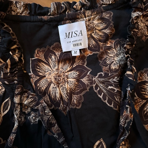 MISA Lorena Dress in Colombe D'or Flora Black Brown Long Sleeve Mini Size M - Picture 5 of 5